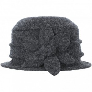 Bucket Hats Womens Winter Warm Wool Cloche Bucket Hat Slouch Wrinkled Beanie Cap with Flower - Flower-dark Grey - CJ182LKUW38...