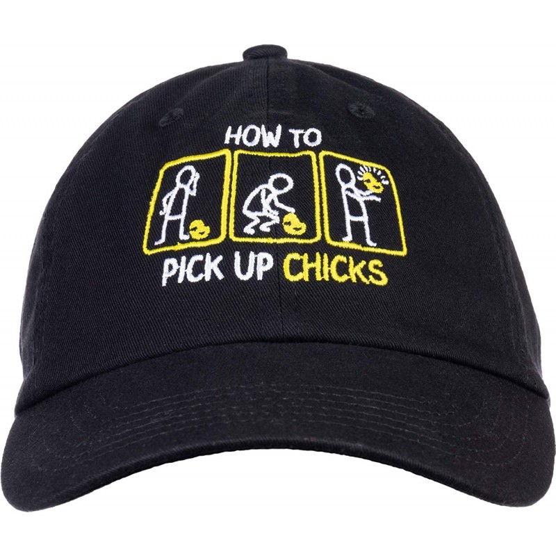 Baseball Caps How to Pick up Chicks - Funny Sarcastic Sarcasm Joke Cap for Man Woman Baseball Dad Hat Black - C4193KAKHOW $11.46