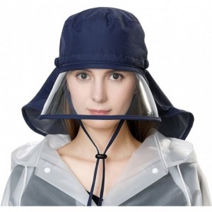 Rain Hats Women Waterproof Rain Hat Protection Chin Strap Trasparent Visible Visor - 99046_navy Blue - C218RS0C39X $24.05