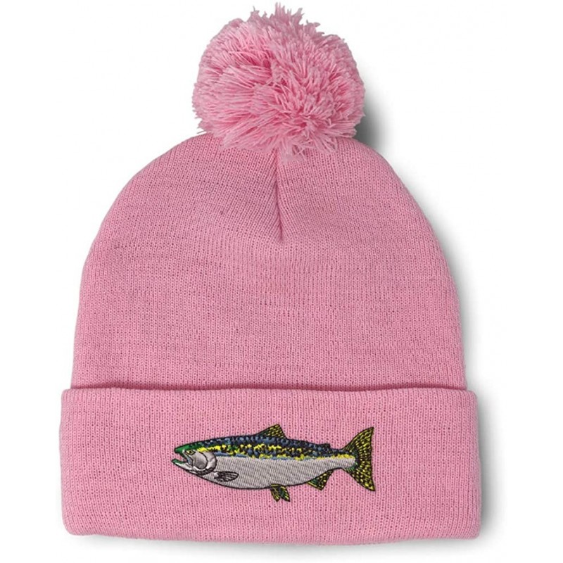 Skullies & Beanies Custom Pom Pom Beanie Fish Steelhead Embroidery Acrylic - Soft Pink - C618A3IDMH5 $15.95