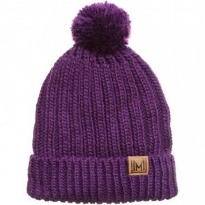 Skullies & Beanies Women's Oversized Chunky Soft Warm Rib Knit Pom Pom Beanie Hat with Sherpa Lined - Purple - C018IGSHAH9 $1...