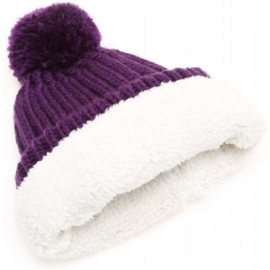 Skullies & Beanies Women's Oversized Chunky Soft Warm Rib Knit Pom Pom Beanie Hat with Sherpa Lined - Purple - C018IGSHAH9 $1...