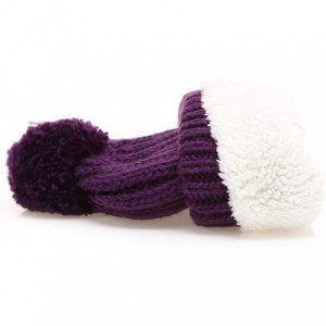 Skullies & Beanies Women's Oversized Chunky Soft Warm Rib Knit Pom Pom Beanie Hat with Sherpa Lined - Purple - C018IGSHAH9 $1...