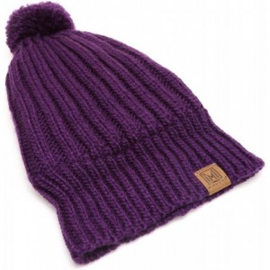 Skullies & Beanies Women's Oversized Chunky Soft Warm Rib Knit Pom Pom Beanie Hat with Sherpa Lined - Purple - C018IGSHAH9 $1...