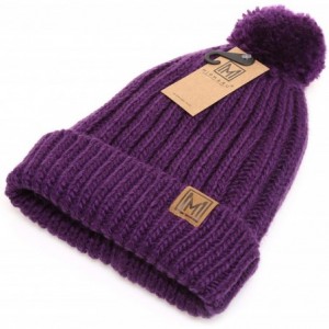 Skullies & Beanies Women's Oversized Chunky Soft Warm Rib Knit Pom Pom Beanie Hat with Sherpa Lined - Purple - C018IGSHAH9 $1...