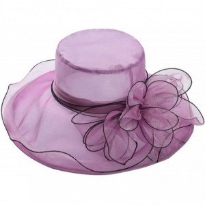 Sun Hats Women Organza Wide Brim Sun Hat with Large Flower Church Party Wedding Cap - Purple B - CQ18RN59O6R $52.94