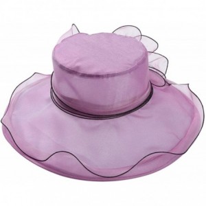 Sun Hats Women Organza Wide Brim Sun Hat with Large Flower Church Party Wedding Cap - Purple B - CQ18RN59O6R $26.11