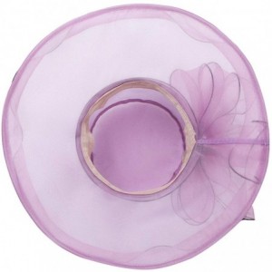 Sun Hats Women Organza Wide Brim Sun Hat with Large Flower Church Party Wedding Cap - Purple B - CQ18RN59O6R $26.11