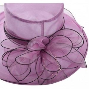 Sun Hats Women Organza Wide Brim Sun Hat with Large Flower Church Party Wedding Cap - Purple B - CQ18RN59O6R $26.11