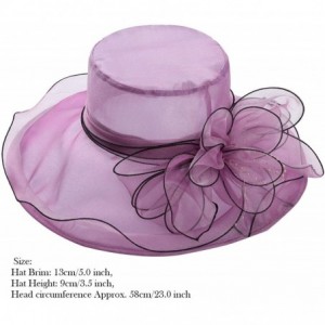 Sun Hats Women Organza Wide Brim Sun Hat with Large Flower Church Party Wedding Cap - Purple B - CQ18RN59O6R $26.11