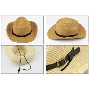 Sun Hats Men's Floppy Packable Straw Hat Beach Cap Newsboy Fedora Sun Hat- Big Brim- Adjustable Chin Strap - Khaki - CR1833T2...