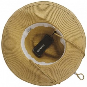 Sun Hats Men's Floppy Packable Straw Hat Beach Cap Newsboy Fedora Sun Hat- Big Brim- Adjustable Chin Strap - Khaki - CR1833T2...