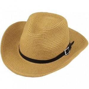 Sun Hats Men's Floppy Packable Straw Hat Beach Cap Newsboy Fedora Sun Hat- Big Brim- Adjustable Chin Strap - Khaki - CR1833T2...