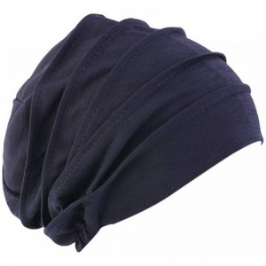 Skullies & Beanies Unisex Indoors Cotton Beanie- Soft Sleep Cap for Hairloss- Cancer- Chemo - Navy Dj77 - CN18RL9ZC49 $9.05