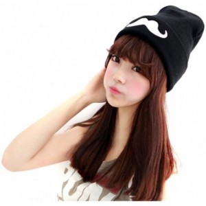 Skullies & Beanies Women Big Moustache Knit Beanie Crochet Rib Hat Cap Warm FFH084BLK - Black - CF11IFCMQHH $8.90