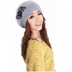 Skullies & Beanies Women's Super Soft Angora Shining Bow Knitted Beanie Cap Hat - Gray - C311E51CPP5 $40.83