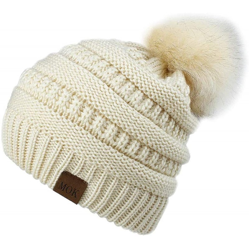 Skullies & Beanies Winter Beanie Hat Scarf Set Touch Screen Glove Warm Slouchy Pom Knit Skull Cap - Apricot - CQ192O6T63H $12.95