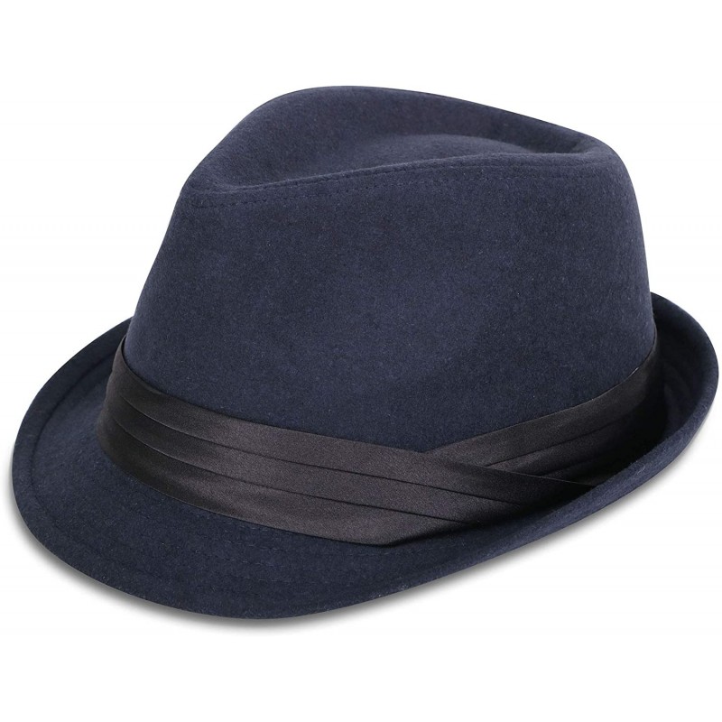 Fedoras Women Men Classic 1920s Manhattan Structured Trilby Fedora Hat - Dark Blue - C719603NKTN $11.92