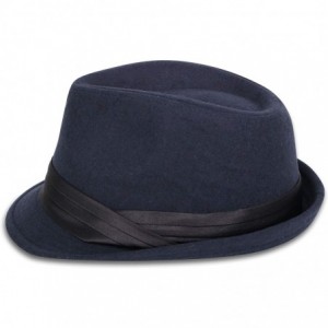 Fedoras Women Men Classic 1920s Manhattan Structured Trilby Fedora Hat - Dark Blue - C719603NKTN $11.92