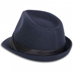 Fedoras Women Men Classic 1920s Manhattan Structured Trilby Fedora Hat - Dark Blue - C719603NKTN $11.92
