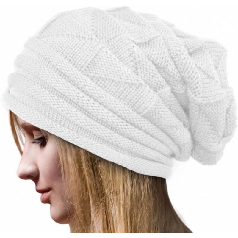 Skullies & Beanies Pleated Cuffed Wool Knit Hat- Sttech1 Women Winter Crochet Hat Wool Knit Beanie Warm Caps (White) - White ...