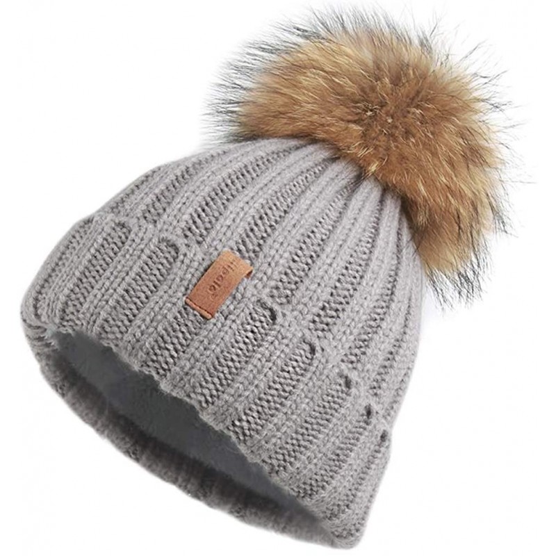 Skullies & Beanies Women Winter Knitted Beanie Hat with Fur Pom Bobble Hat Skull Beanie for Women - Gray( Gold Pom)clearance ...