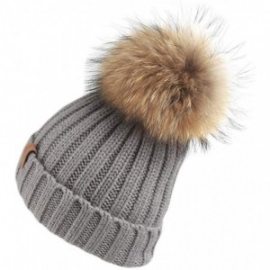 Skullies & Beanies Women Winter Knitted Beanie Hat with Fur Pom Bobble Hat Skull Beanie for Women - Gray( Gold Pom)clearance ...