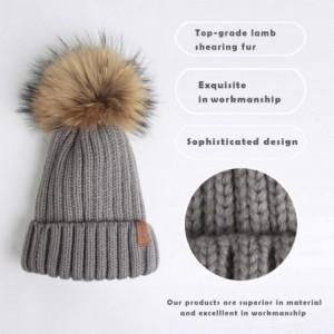 Skullies & Beanies Women Winter Knitted Beanie Hat with Fur Pom Bobble Hat Skull Beanie for Women - Gray( Gold Pom)clearance ...