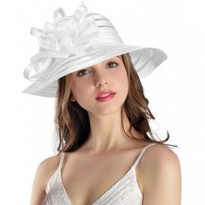 Bucket Hats Women's Big Floral Fascinator Kentucky Derby Church Floppy Wide Brim Cloche Bucket Hat - White - CA11S1HI66B $44.60