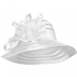 Bucket Hats Women's Big Floral Fascinator Kentucky Derby Church Floppy Wide Brim Cloche Bucket Hat - White - CA11S1HI66B $24.06