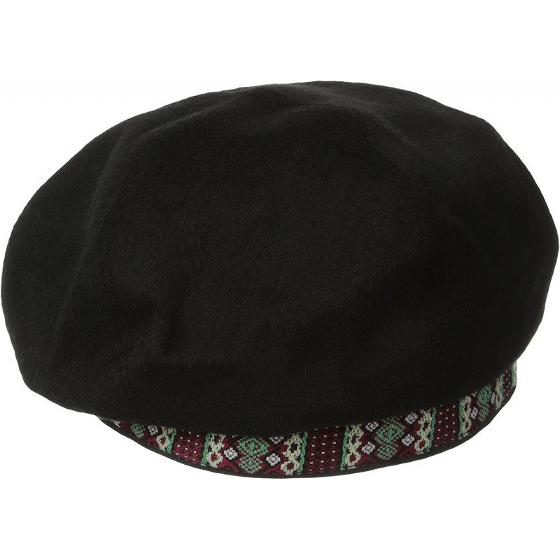 Berets Women's Wool Beret with Jacquard Band - Black - CT11KYOJA8B $21.10