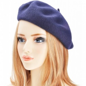 Berets Wool French Beret Hat Solid Color Beret Cap for Women Girls - Navy Blue - C5187I4SK7E $13.82