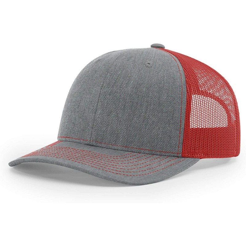 Baseball Caps Richardson Unisex 112 Trucker Adjustable Snapback Baseball Cap- Split Heather Grey/Red- One Size Fits Most - CX...