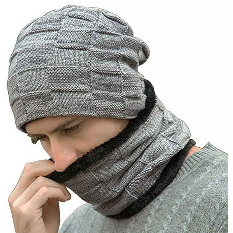 Skullies & Beanies Winter Knit Beanie Hat Scarf Set 2PCS Cap Neck Warmer Cold Weather Gift Set for Men - Gray - CG18ZUOMCAC $...