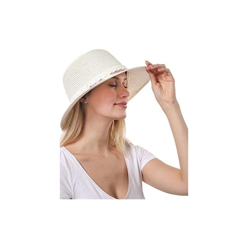 Sun Hats Floral Printed Straw Sun Hat- Bucket Hat- Beach Hat for Women?- Floral White- One Size - CP194ORSID2 $13.91