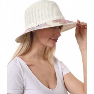 Sun Hats Floral Printed Straw Sun Hat- Bucket Hat- Beach Hat for Women?- Floral White- One Size - CP194ORSID2 $13.91