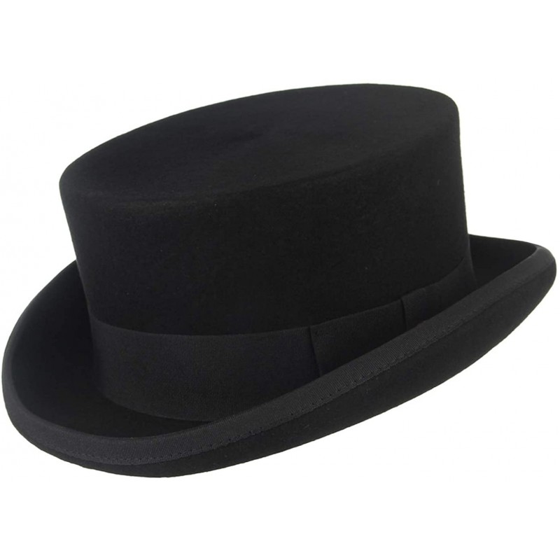 Fedoras Men 100% Wool Mad Hatter Hat Satin Lined Top Hats - "Black/4.5"" High" - CZ18ADQZEO0 $31.63