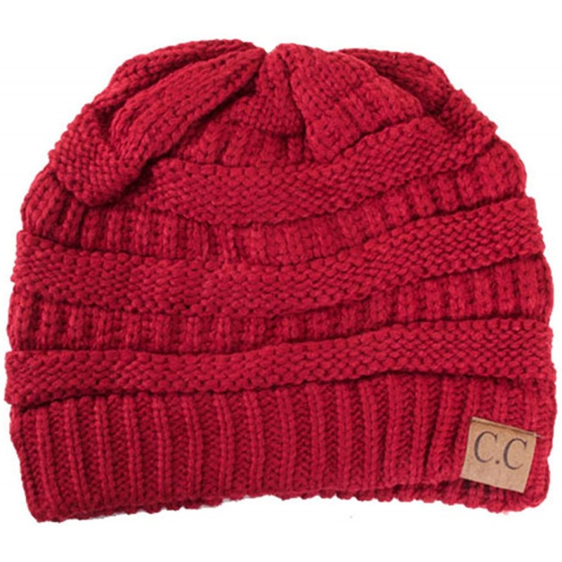 Skullies & Beanies Trendy Warm Chunky Soft Stretch Cable Knit Beanie Skull Cap Hat - Burgundy - CU185R47IT6 $11.67