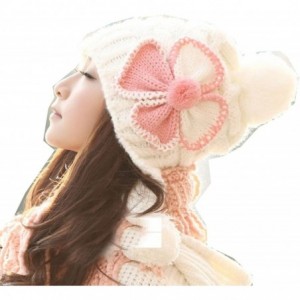 Skullies & Beanies Winter Korean Butterflies Lady Knitting Wool Hats Ear Protectors Warm Knitted Wnter Caps(N64) - Beige - C0...