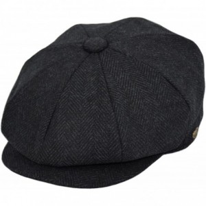 Newsboy Caps Men's Wool Newsboy Cap- Herringbone Driving Cabbie Tweed Applejack Golf Hat - 2317-black - CM188ZRTL7N $19.24