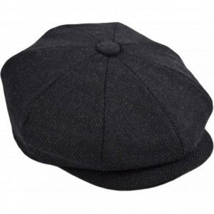 Newsboy Caps Men's Wool Newsboy Cap- Herringbone Driving Cabbie Tweed Applejack Golf Hat - 2317-black - CM188ZRTL7N $19.24