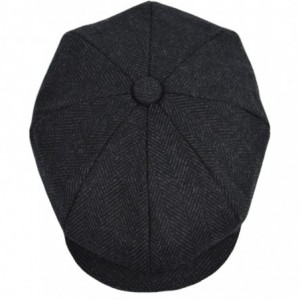 Newsboy Caps Men's Wool Newsboy Cap- Herringbone Driving Cabbie Tweed Applejack Golf Hat - 2317-black - CM188ZRTL7N $19.24