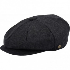 Newsboy Caps Men's Wool Newsboy Cap- Herringbone Driving Cabbie Tweed Applejack Golf Hat - 2317-black - CM188ZRTL7N $19.24