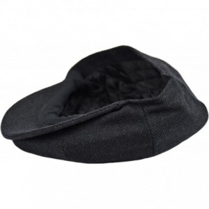 Newsboy Caps Men's Wool Newsboy Cap- Herringbone Driving Cabbie Tweed Applejack Golf Hat - 2317-black - CM188ZRTL7N $19.24