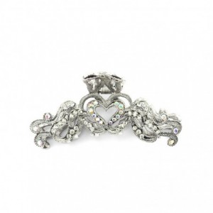 Headbands Women's Rhinestone Heart Shape Metal Claw Hair Clip Antique Silver IMC2003- Clear - Clear - CT11L2LCZ01 $7.79