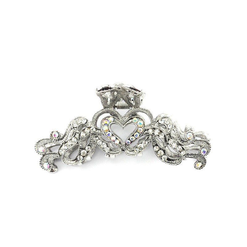 Headbands Women's Rhinestone Heart Shape Metal Claw Hair Clip Antique Silver IMC2003- Clear - Clear - CT11L2LCZ01 $7.79