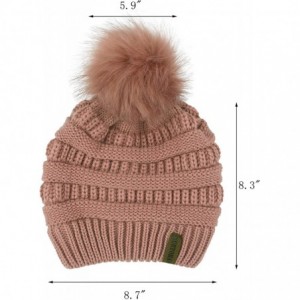 Skullies & Beanies Womens Winter Knit Slouchy Beanie Hat Warm Skull Ski Cap Faux Fur Pom Pom Hats for Women - Pink - CJ18Z2KA...