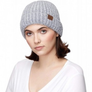 Skullies & Beanies Exclusives Fuzzy Marbled Knit Beanie Hat (HAT-1925) - Natural Grey - CX18I6WDHHN $17.51