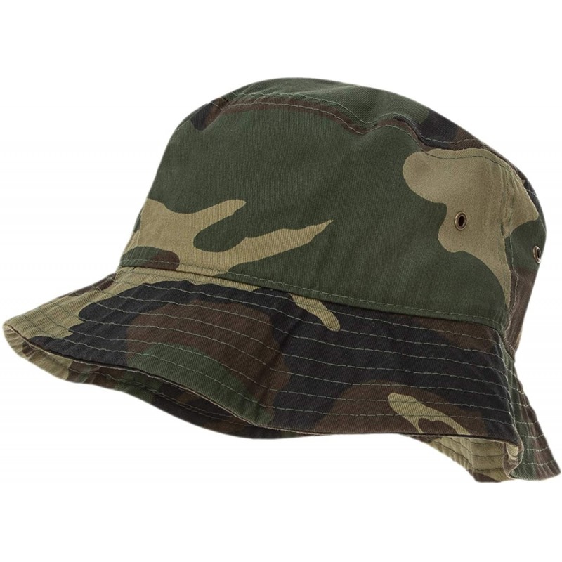 Bucket Hats 100% Cotton Bucket Hat for Men- Women- Kids - Summer Cap Fishing Hat - Woodland Camo - CE18H2HE3H9 $11.23