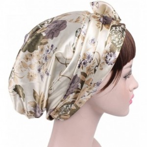 Skullies & Beanies Soft Satin Head Scarf Sleeping Cap Hair Covers Turbans Bonnet Headwear for Women - Beige - CZ18CG6TY8N $8.45